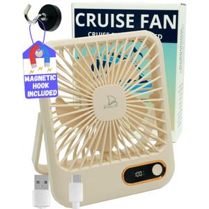 Cruise Ship Approved Fan  Up To 16 Hours Battery Life, USB Rechargeable, Battery-Powered Travel Fan for Sleeping  Magnetic Hook Included for Easy Hanging on Cabin Walls & Ceilings (Beige)
