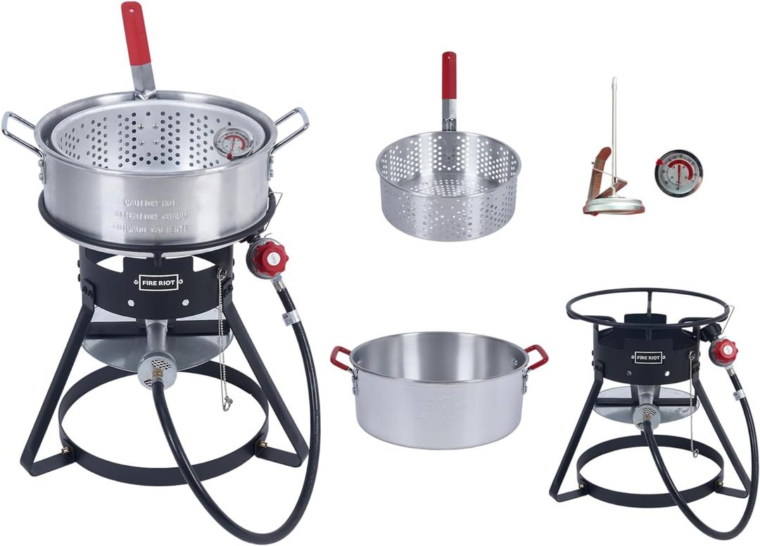 10QT Outdoor Fish Fryer Kit  Heavy-Duty Aluminum Pot, 6.7QT Basket, Propane Deep Fryer with 0-10 PSI Regulator & Steel Frame  Ideal for Seafood & More