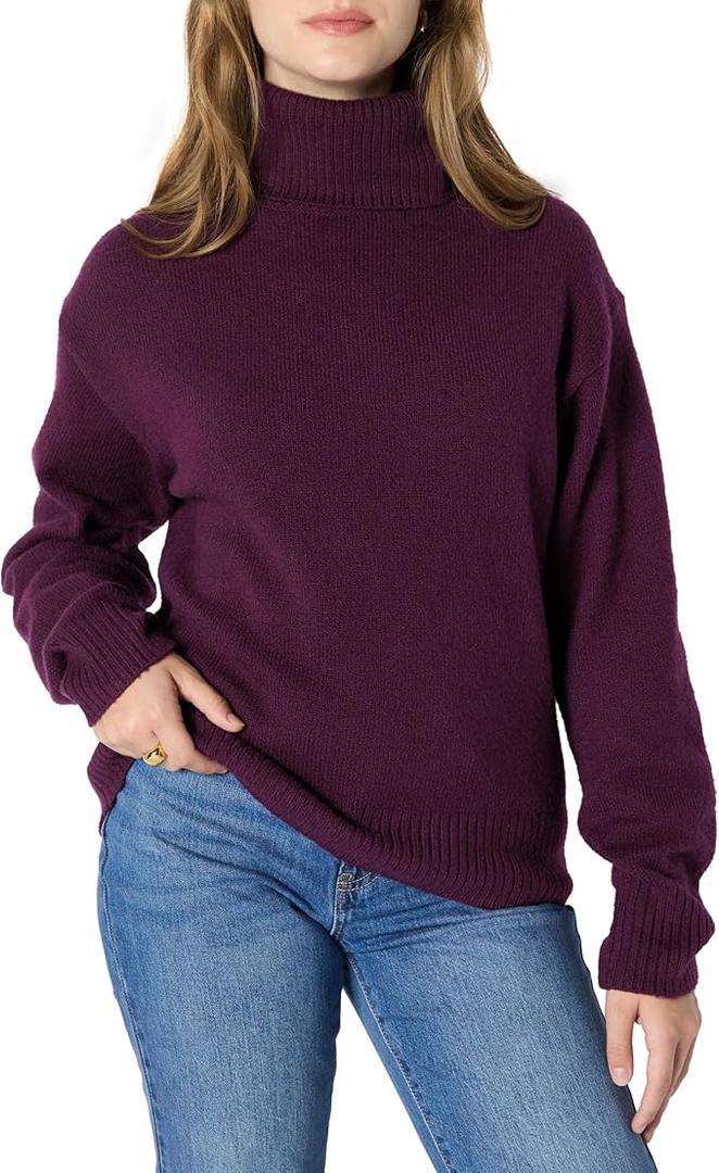 Women's Relaxed-Fit Cotton Blend Turtleneck Pullover Sweater L