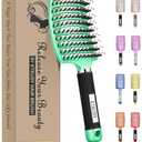 KTKUDY Detangling Brush Boar Bristles Hairbrush Make Hair Shiny & Healthier Curved and Vented Detangler Brush for Women Men Kids Wet & Dry Hair (Light green)