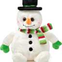 Bearington Big Snowball Christmas Snowman Plush Toy - 14" Soft Stuffed Snowman Plushies for Christmas with Bowler Hat and Knit Scarf - Adorable Snow Man Plush for Kids and Winter Decor (White)