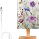 Kigai Wild Flowers Bedside Table Lamp,Nightstand Lamp with USB Ports Bedside Lamp for Living Room Bedroom Home Office