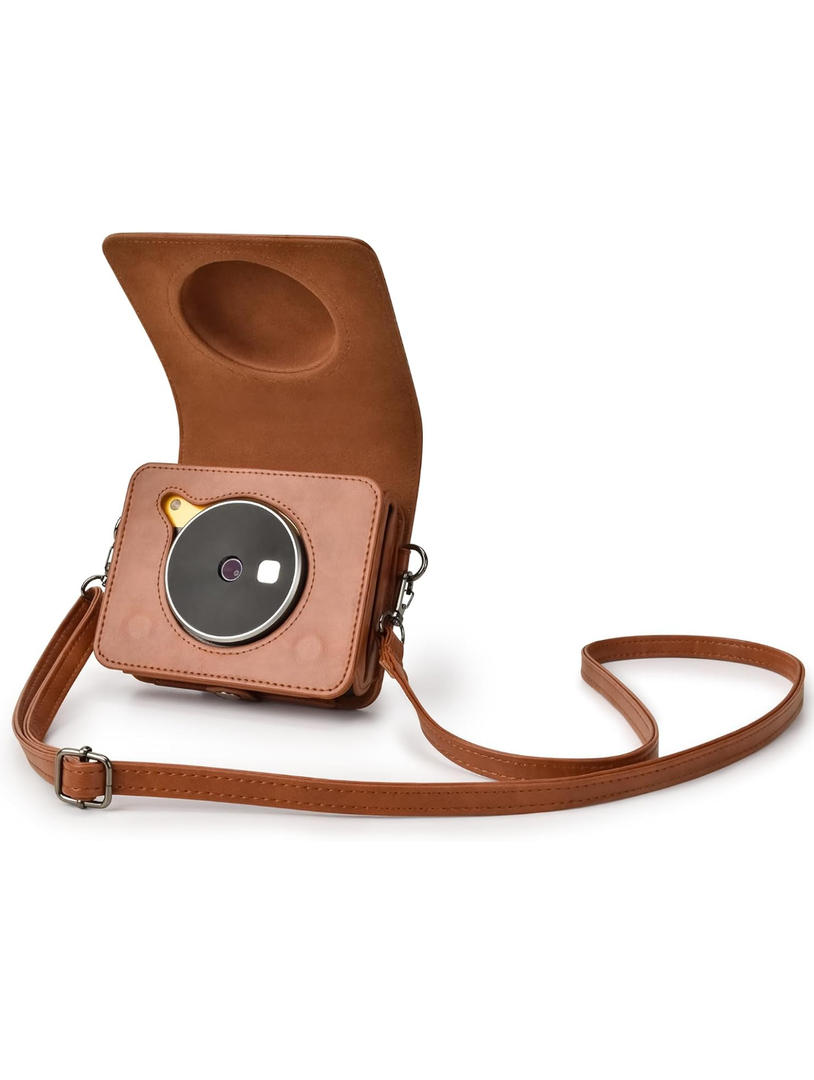 Rieibi Mini Shot 3 Retro Case, PU Leather Protective Case for previous version of Kodak Mini Shot 3 Retro C300R 2-in-1 Camera/Portable Instant Printer with Shoulder Strap - Brown(Camera not included