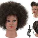 FUTAI Kinky Curly Mannequin Head 100% Human Hair Manikin Doll Style Head for African American Braiding Styling Updos Practice Cosmetology Barber Training Display with Stand