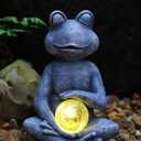 Goodeco Frog Statue with Solar Gazing Ball Lights - Zen Garden Statue for Outdoor Decor, Frog Gifts for Women & Moms, Housewarming Gifts