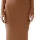 PUMIEY Women's Square Neck Long Sleeve Maxi Dress Ribbed Bodycon Dresses for Women Soft Lounge Dress (Medium, Caramel)
