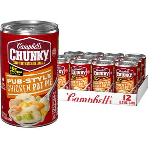 Campbells Chunky Soup, Pub-Style Chicken Pot Pie Soup, 18.8 oz Can (Pack of 12) Best By: JUL/08/2027
