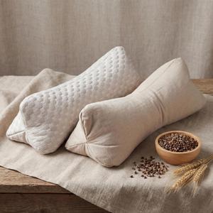 Buckwheat Neck Support Pillow 16 x 5.5 Inches Triangular Bolster with Dual Pillowcases Buckwheat Cervical Neck Cylinder Bolster Pillow for Back Pain Relief Office Lunch Break Sleep Spa