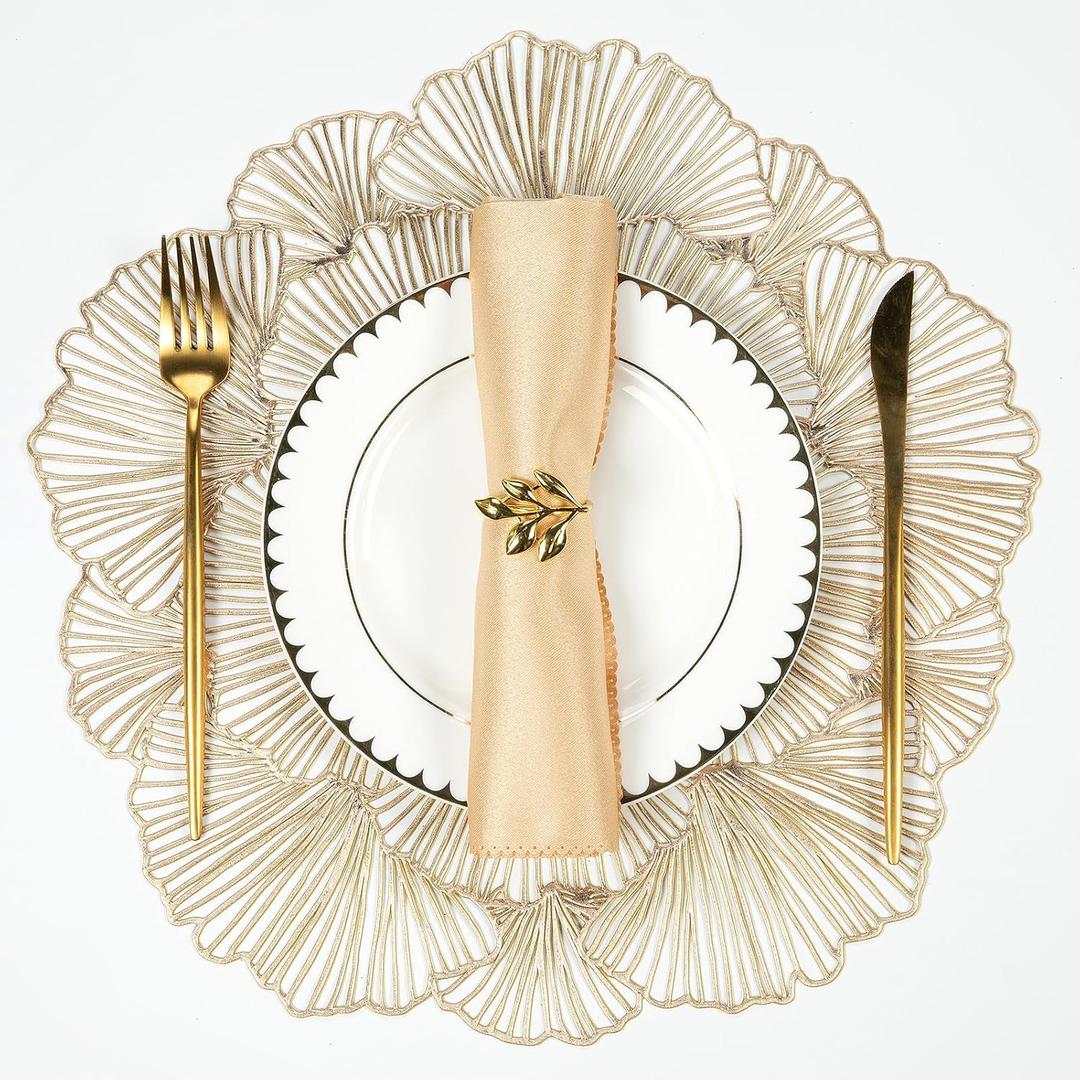 Round Placemats Set of 8 Hollow Out Vinyl Plastic Dinning Table Placemats for Kitchen Table Decor Wedding Accent Centerpiece (Gold2)