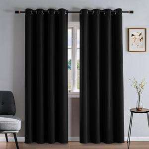 FancyRoof Curtains 90 Inches Long 2 Panels Set, Blackout Curtains for Bedroom Living Room, Thermal Insulated Grommet Room Darkening Drapes for Privacy Home Decor Windows(W52 x L90, Black)