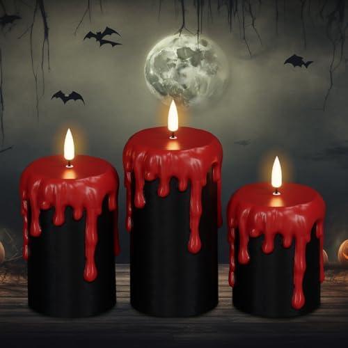 Amazon.com: DRomance Battery Operated Flameless Candles with 6H Timer, Blood Dripping Wax Effect Black LED Pillar Candles 3D Wick Flickering Spooky Halloween Indoor Decoration Light(3 Pack, 3 x 4,5,6 Inches) : Tools & Home Improvement