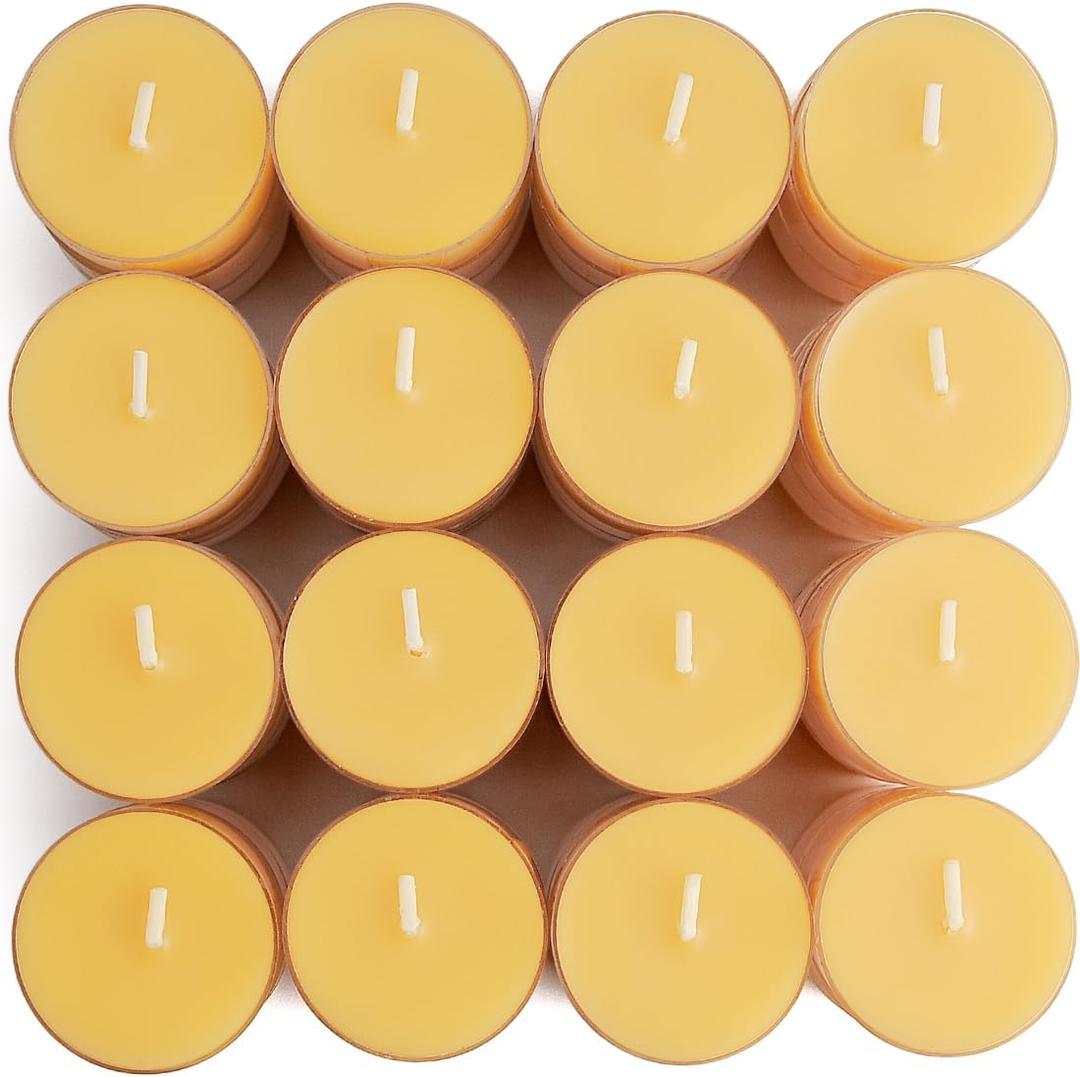 48 Packs Pure Beeswax Tealight Candles Bulk-4 Hour Burn Time,Unscented Natural Beeswax Tealights for Centerpiece Table (Yellow)