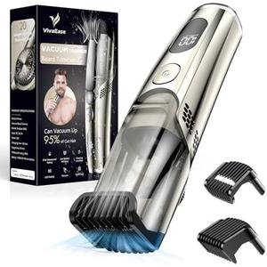 VivaEase Vacuum Beard Trimmer for Men, New Version Adjustable Precision Trimming Length with 2 Comb