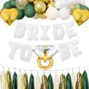 BLOOMIWIN Bachelorette Party Decorations - Green and Gold Bride To Be Balloons Kit, Sage Bridal Shower Decorations Kit, Hen Party Accessories With Tassels Garland