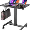 Claiks Mobile Standing Desk, Small Rolling Adjustable Desk with Wheels, Pneumatic Mobile Desks Workstation with Hook, Black (28 inch)