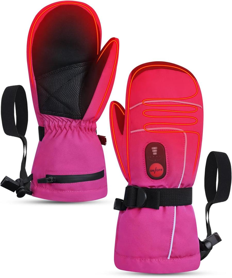 Heated Gloves for Kids, 7.4V Rechargeable Battery Winter Gloves for Boys Girls, Waterproof Windproof Heated Mittens for Kids, Outdoor Skiing Snowboarding Sledding Cold Weather (Small, Pink)