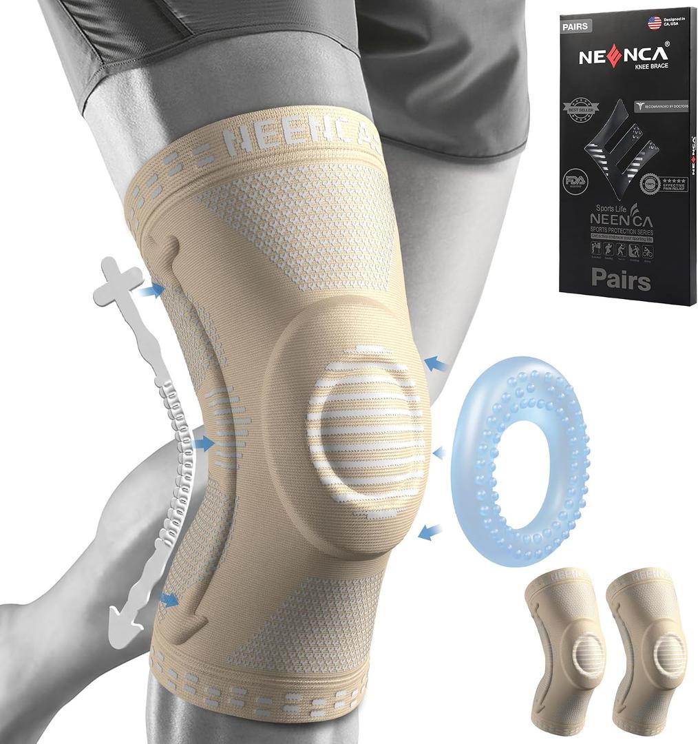 NEENCA 2 Pack Knee Braces for Knee Pain, Compression Knee Sleeves with Patella Gel Pad & Side Stabilizers, Knee Support for Meniscus Tear, Arthritis, Joint Pain, ACL, Runner, Workout
