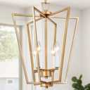 classy leaves Gold Chandelier, 4-Light Modern Lantern Gold Pendant Light with Rotatable Framework for Kitchen Island, Dining Room, Foyer and Entryway, Antique Brushed Gold, 16.2" W x 20" H
