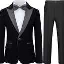 Boys Velvet Suits 2 Pieces Tuxedo Kids Blazer Jacket Pants Formal Ring Bearer Outfit for Wedding Party Prom (Black, 12 Years)