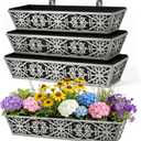 4 Pack 30 Inch Window Boxes Planter for Outdoor Plants Deck Railing Planters Box with Adjustable Brackets for Porch Fence Balcony Hanging Flower Baskets with Non-Woven Fabric Liner for Garden Dcor