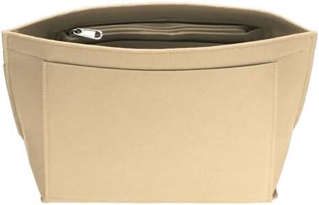 uxcell Purse Organizer Insert, Medium Felt Handbag Organizer Bag Storage & Finishing Inner Bag Liner with Zipper for Chic Backpack Tote Shoulder Bags, Beige
