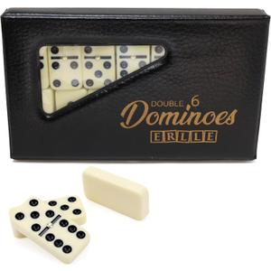 ERLLE - Premium Double 6 Dominoes Set, Classic Domino Game with Vinyl Case, Tiles for Adults & Kids, Mexican Train & Family Game Night