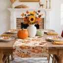 Fall Table Runner, Pumpkin Maple Leaf Thanksgiving Table Runner, 13x72 Inch Autumn Harvest Farmhouse Style Tabletop Decoration for Dining Holiday Party Decor (Pumpkin-B)
