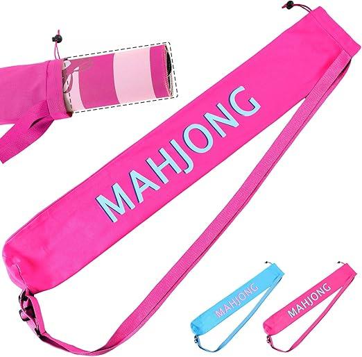 34 Inch Long Mahjong Mat Bag Cute Double Strapped Canvas Drawstring Mahjong Holder Lightweight Outdoor Carrying Bag for Board Games Travel Storage-Mat Not Include, Pink