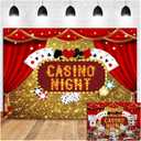 Las Vegas Gold Glitter Bokeh Photography Backdrops 7x5ft Polyester Casino Night Poker Dice Red Curtains Photo Background Birthday Party Prom Banner Studio Shoot Booth Props Dessert Cake Table Decor
