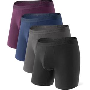 DAVID ARCHY Men's Modal Underwear Boxer Briefs & Trunks, Breathable Soft Anti-Chafe Comfort, Dual Pouch Support, 3 or 4 Pack (Large, B2, Black/Charcoal/Navy/Merlot - 6.5" in 4 Pack)
