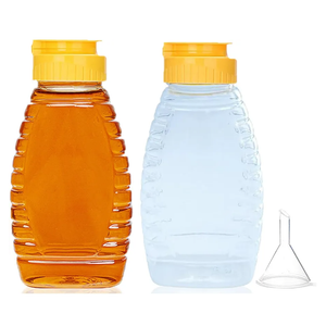 2 Pack Empty Plastic Honey Bottles with Funnel, 180ml Squeeze Honey Jars Leakproof Honey Dispenser No Drip Lids Condiment Container for Ketchup Mustard Salad Dressing Sauce Syrup Oil Epoxy, BPA Free