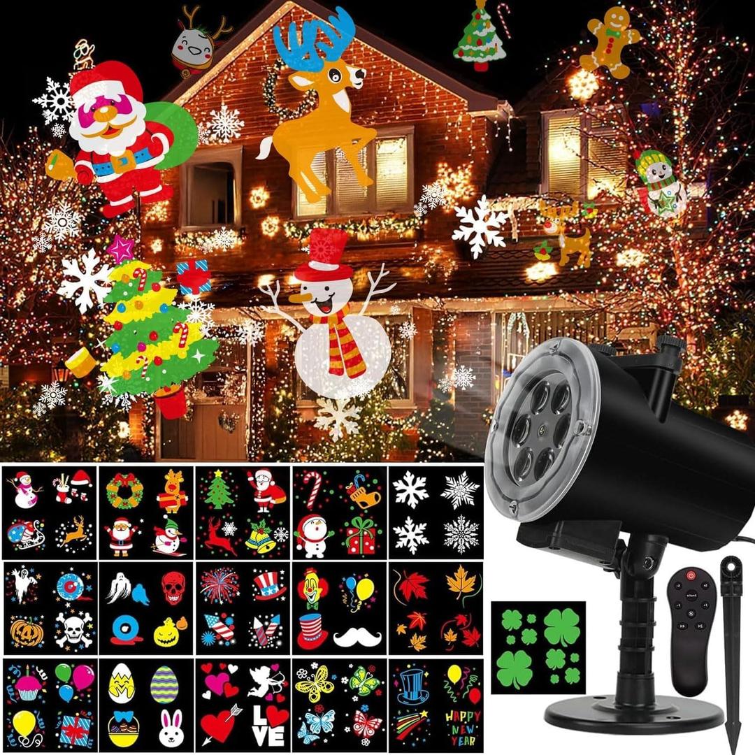 Holiday Projector Light, Syslux Halloween Christmas Projector Lights 16 HD Slides LED Waterproof Light Outdoor Indoor Lights with Remote Control for Party Garden Halloween Xmas Holiday Landscape Decor