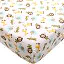 Brandream Fitted Crib Sheets for Boys Girl Jungle Animals Print Baby Toddler Sheets Cotton Crib Sheet for Standard Crib and Toddler Mattresses