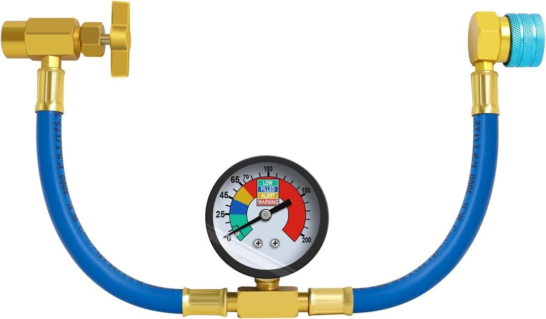 Ketofa R1234YF Refrigerant Charge Hose Kit, R-1234YF AC Refrigerant Can Hose with Gauge, 1/2 LH Can Opener Tap and R1234YF Low Side Adapter