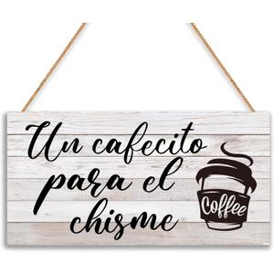 Un Cafecito Para El Chisme Wooden Hanging Sign(6" x 12") for Home Kitchen Coffee Bar Decor, Decoraciones Para Cocina - A03