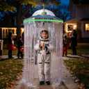 Realspring Halloween UFO Themed Alien Decoration Umbrella with Green Alien, Tinsel Streamers, LED Lights Flying Saucer Costume Cardboard UFO Spaceship Set for Halloween Decoration Outdoor