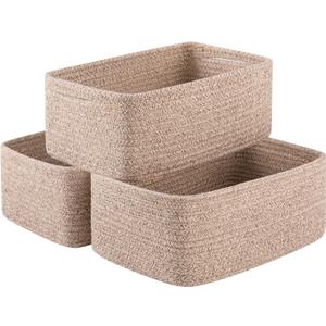 OIASKET 3 Pack Small Storage Baskets for Organizing, Cute Woven Decorative Gift Baskets for Shelves, Mini Closet Organizer Bins with Handles, 11.81''Lx7.87''Wx4.72''H-Brown