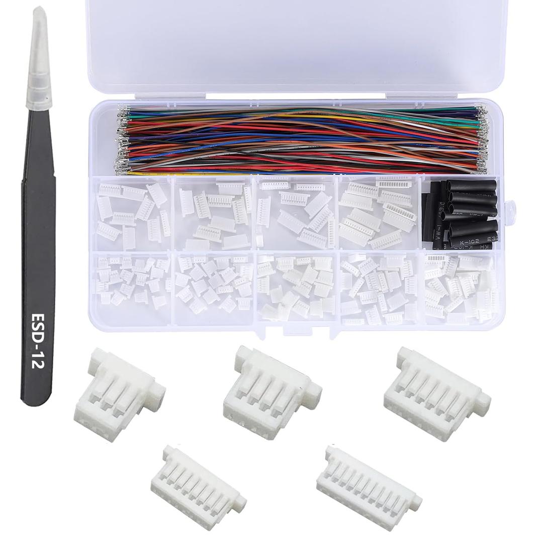 JST SH 1.0mm Connector Kit with 28AWG Pre-Crimped Cables(150mm/5.9 inch)，3/4/5/6/7/8/9/10/12 Pin Housing JST Adapter for FPV Drone Flight Controller