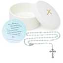 Baptism Gifts for Boys Blue Rosary with Ceramic Keepsake Box and Card, Catholic Communion Gift, Christening and Baby Shower Rosary Beads, Sweet Treasures Gifts, Blue