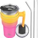 30 oz Tumbler with Handle and 2 Straw 2 Lid, Insulated Water Bottle Stainless Steel Vacuum Cup Reusable Travel Mug,Rainbow