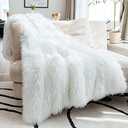 JONIYEAR Extra 2.8" Long Hair Fluffy Faux Fur Throw Blanket 50" x 60", Luxury Soft Decorative Fuzzy Furry Blankets for Couch, Cozy Plush Shaggy Blankets for Sofa Bed,Cute Lovely Blanket for Pet, White