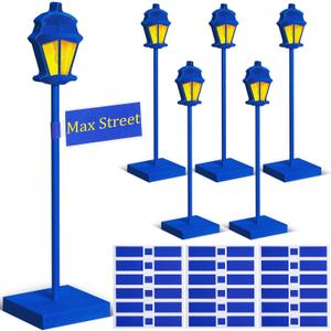 6 Pcs Street Sign Lamp Post Centerpiece Wooden Lamp Post with Street Party Sign Sticker for Toy Decor Friend Birthday Party Supplies Decoration (Blue)