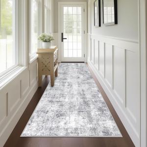 Capslpad 2x8 Grey Abstract Hallway Runner, Ultra Soft Fabric Washable Runner Rug, Non-Slip Rubber Backing, Stain Resistant Low Pile Runners for Hallways, Kitchen, Entryway, Bedroom, Laundry
