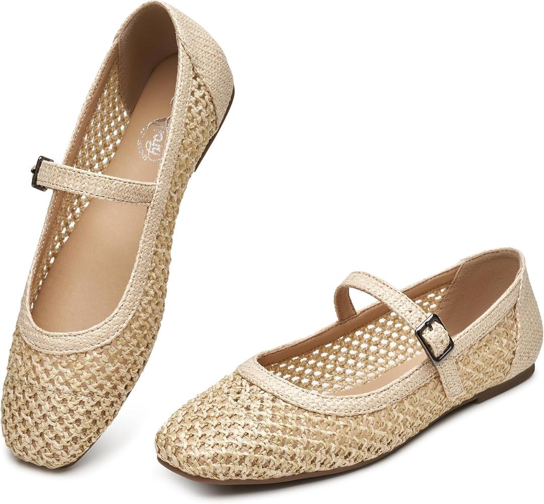Trary Mary Jane Shoes Women Woven Flats for Women Dressy Ballet Flats Squared Toe Mesh Mary Jane Flats Shoes (8)