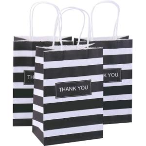 50Pcs Thank You Small Paper Gift Bags Bulk, 5.25" x 3.75" x 8" Kraft Paper Bag for Party Favors,Valentine's Day, Birthday, Wedding, Thanksgiving,Goodie, Retail,Employee appreciation - Black