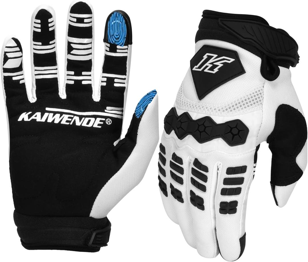 Mens MTB Gloves-Touchscreen Dirt Bike Riding Gloves for Mountain Bike,ATV,BMX,Off-Road Motorcycles, Scooters,Street Bikes,Motorbike,Motocross Racing & Powersports (White, Large)