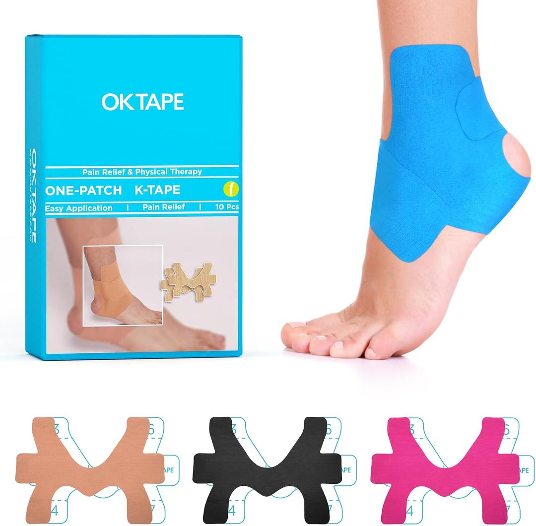 OK TAPE Precut Kinesiology Ankle Tape, 10 Pcs, Pain Relief, Prevent Ankle Sprain, Provide Support for Ankle Ligament, Elastic Athletic Tape, Breathable K Tape for Daily use - Blue