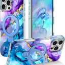 Lamcase for iPhone 16 Pro Case with Magnetic Invisible Ring Stand [Compatible with MagSafe], Full Body Rugged Slim Women Men Girl Shockproof Marble Pattern Design Case, Purple/Blue