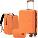 Carry On Luggage Set 22x14x9 Airline Approved Luggage Sets 3 Piece,Suitcases with Wheels,ABS Hard Case Luggage with TSA Lock Spinner Wheels(20 Inch,BP/TB)