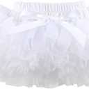 HOOLCHEAN Baby Girl Tutu Skirt Soft Fluffy 4-Layer Tulle Skort with Cotton Diaper Cover for Infant Toddler (White), 6-12 Months